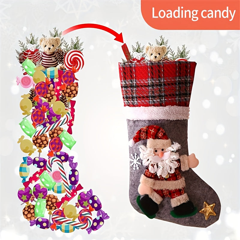 4pcs Christmas Gift Bags, Sock Gift Bags, Christmas Gift Socks, Christmas Decorations, Home Fireplace Tree Decorative Gift Bags, Snowflakes, Santa Claus, Christmas Snowman, Reindeer, Bear, Decorative Socks and More Christmas