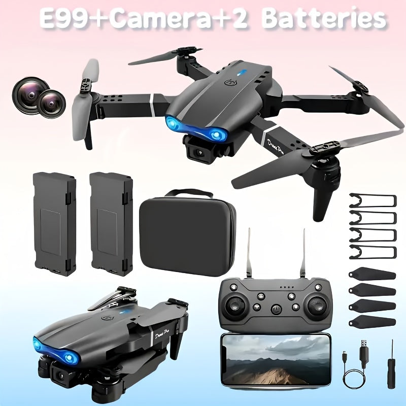 E88/E99 Black/Orange Drone With Camera, Foldable Rc Drone With APP Control, S2S Black Drone With Camera, Real-time Video Remote Control Quadcopter, Comes With 2 Batteries, Birthday Gift Indoor And Outdoor Drone Aircraft, Chri