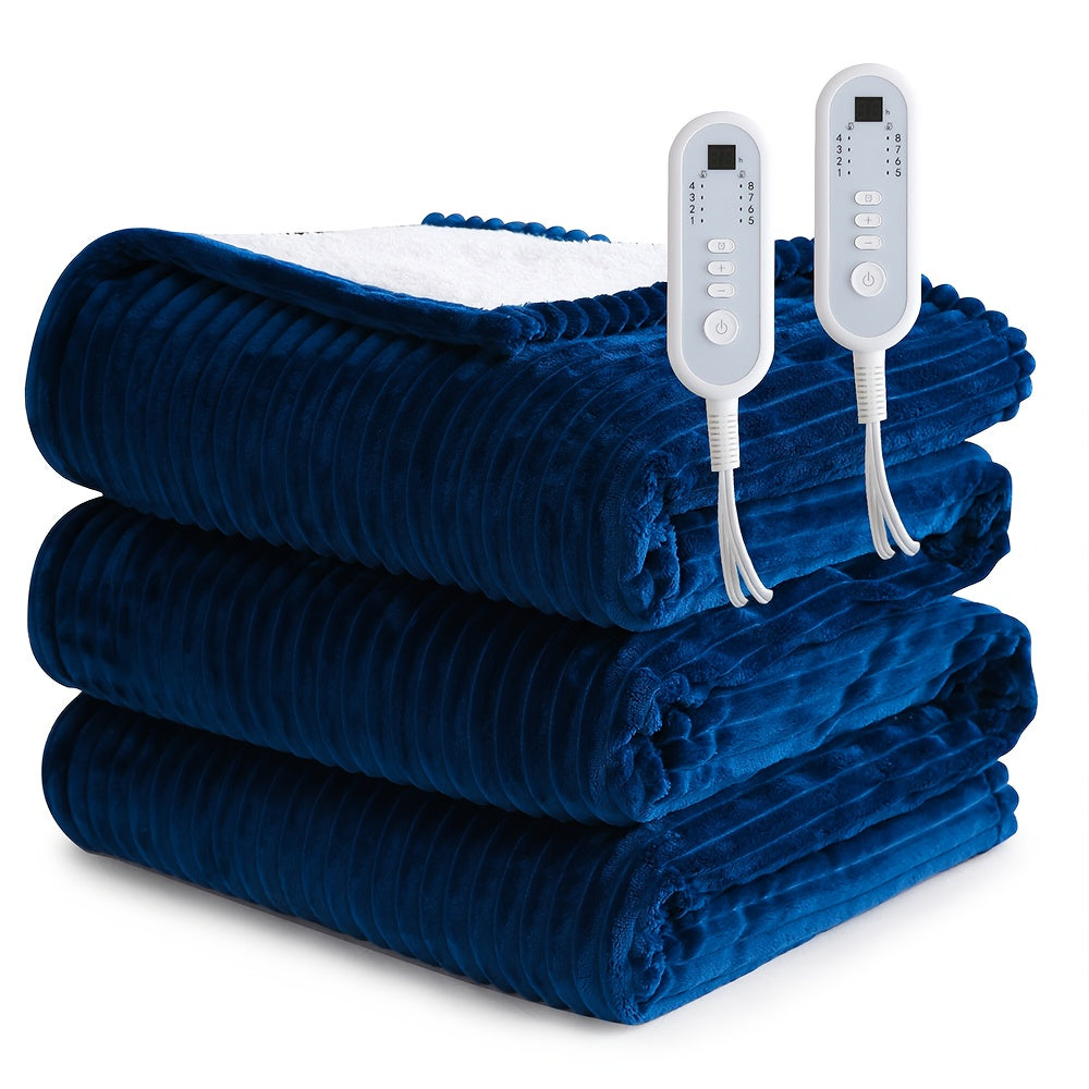 Extra Large Flannel And  Electric Blanket With Time And Temperature Control, 10 Hour Auto-Off, 8 Temperature Levels, Queen/King Two Controllers, Throw/Twin/Full With 1 Controller, Machine Washable, PTC+NTC Overheat Protection