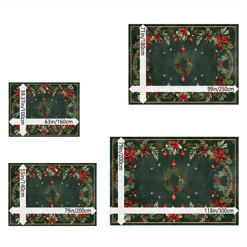 1pc Modern Christmas Holly Pattern Mat, Indoor Large Mat, Christmas Decoration, Non-Slip Backing and Machine Washable, Suitable for Living Room, Dining Room, Bedroom, Office, Room Decoration, Home Decoration, Ultra Soft Hypoa