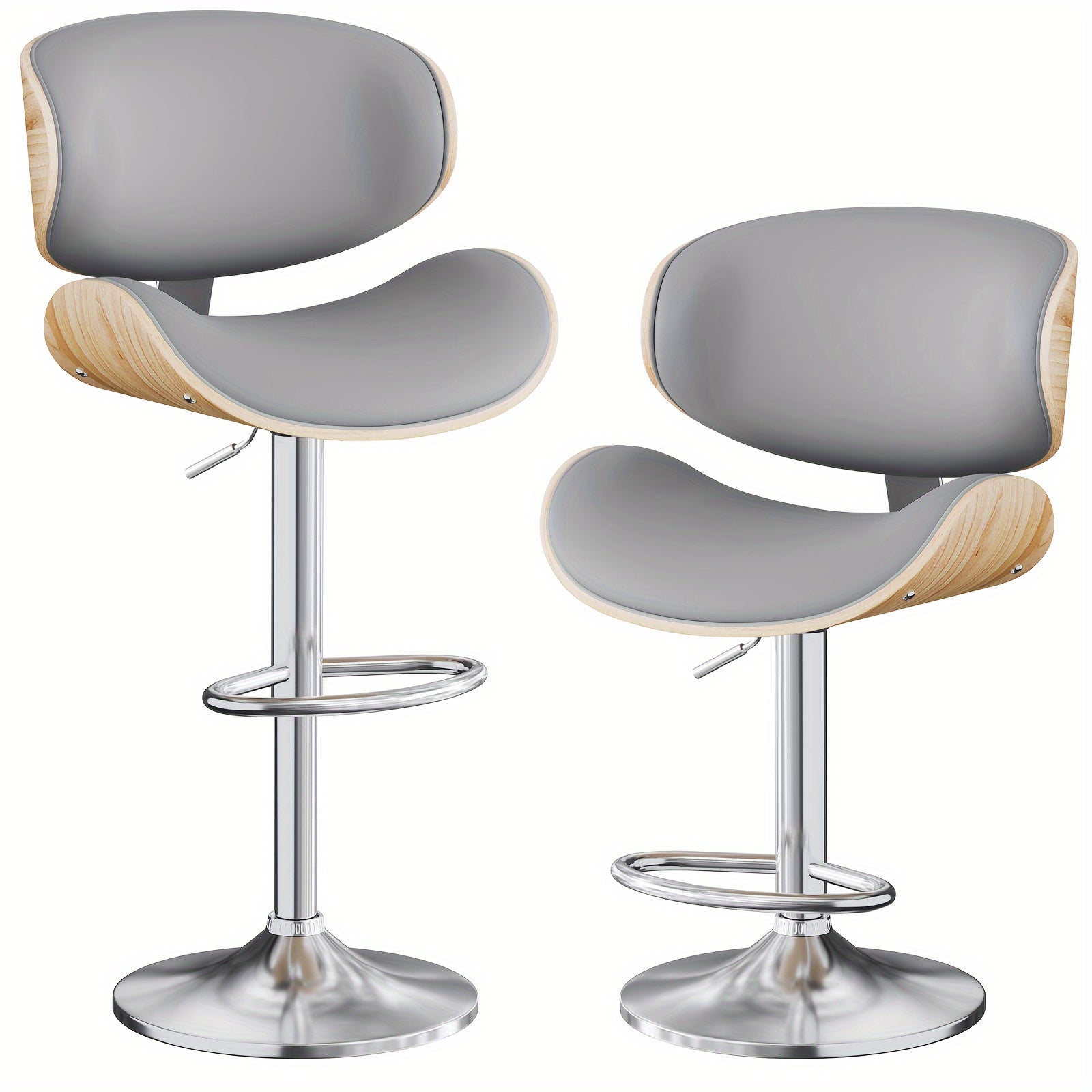 Bar Stools, Swivel Adjustable Height Barstools, PU Leather Upholstered Bar Chairs With Footrest, Bentwood Bar Stool For Kitchen, Bar, Dining Room