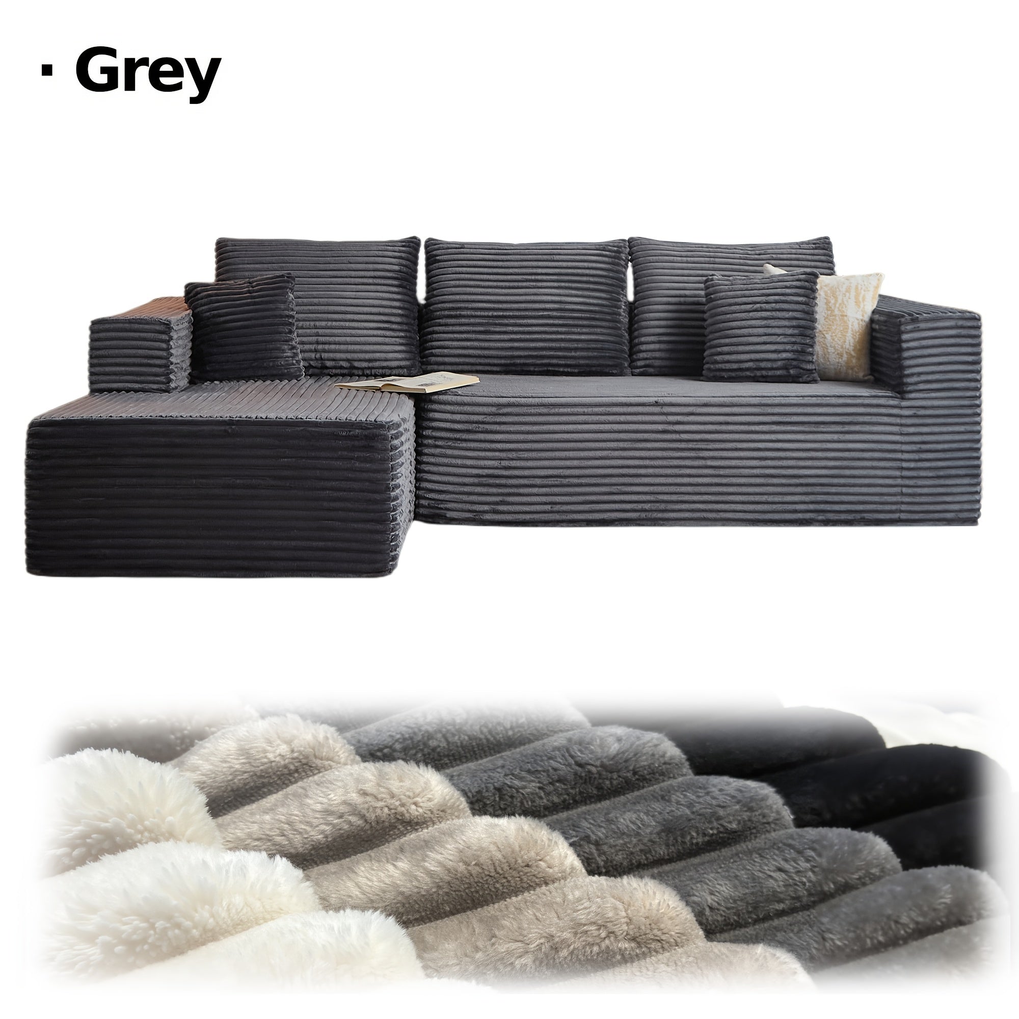 LIAROO Oversized L Shaped Couch With Chaise, Minimalist Compressed Boneless Couch No Assembly Required, Modular Cloud Sectional Sofa For Living Room Bedroom, Right Facing Chaise, Plush Corduroy