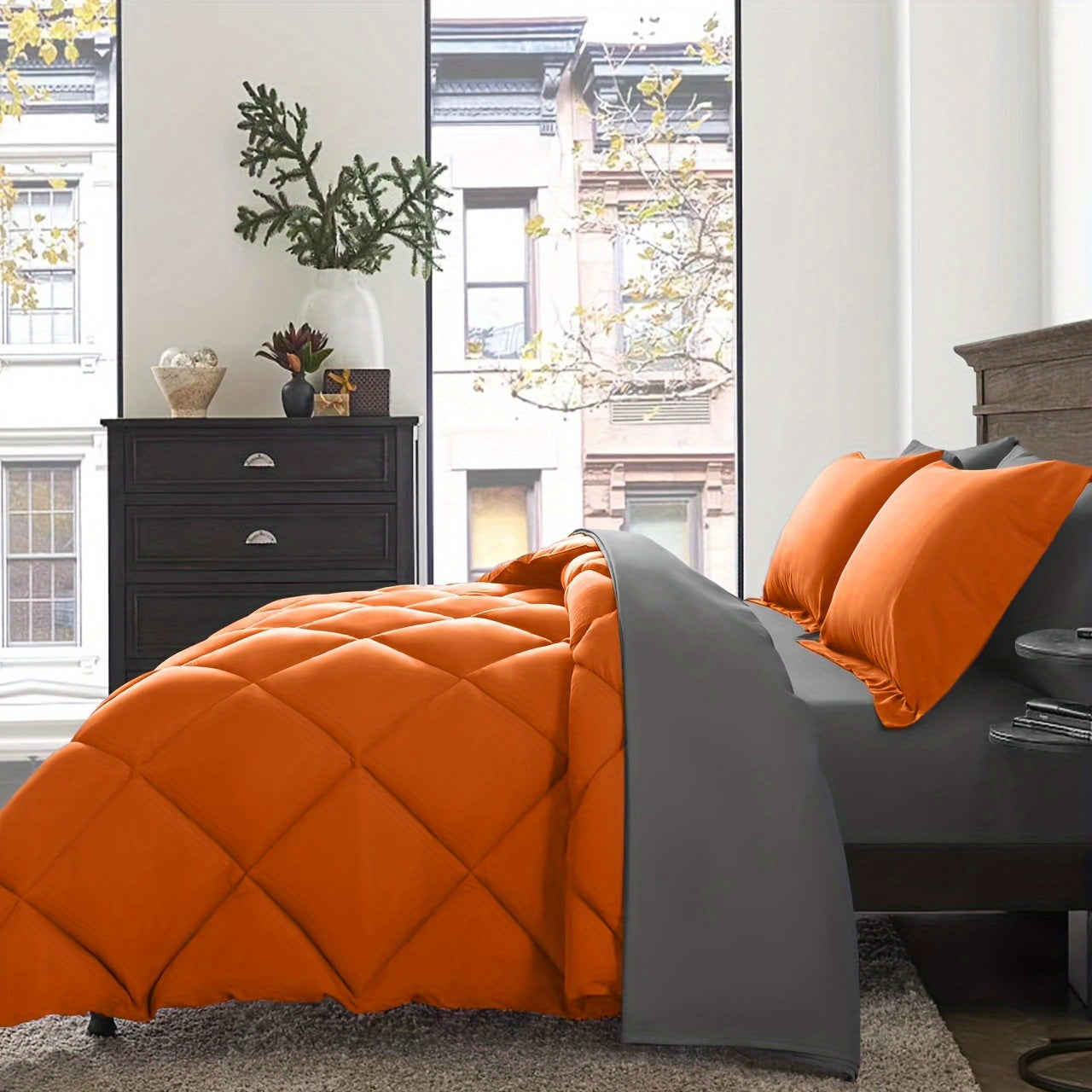 Cosybay 7pcs Luxurious Comforter Set-Breathable Comforter-Ultra-Soft Fluffy Fiber Filling, Warmth for All Seasons-Quilted Comforter, Flat Sheet, Fitted Sheet, Pillowcases, Pillow Shams, Bed In A Bag, Pumpkin Color Halloween C