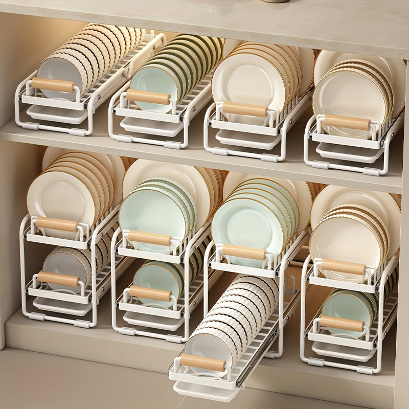 1pc Dish Rack, Countertop Single/double Layer Slide Out Dish Drying Rack, Large Capacity Durable Drawer Type Dish Storage Organizer, For Kitchen Countertop, Kitchen Organizers And Storage, Kitchen Accessories