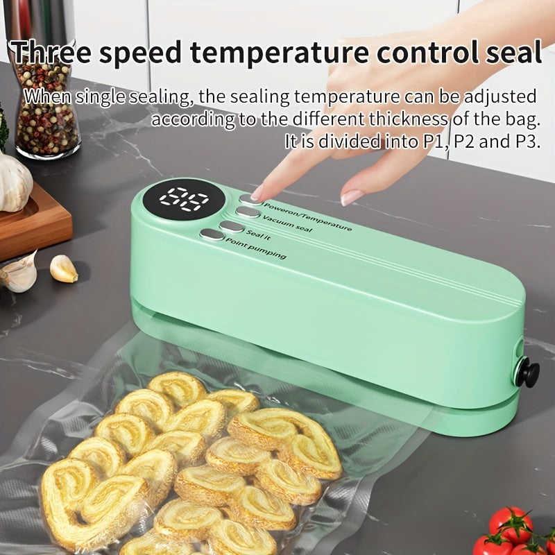 1pc Automatic Food Sealer with USB-Powered Operation, One-Touch sealing, Vacuum & Inflation Modes, Compact Portable Design with Digital Display - for Freshness Preservation, Ideal for Kitchen, Camping, Office, Home - Compatib