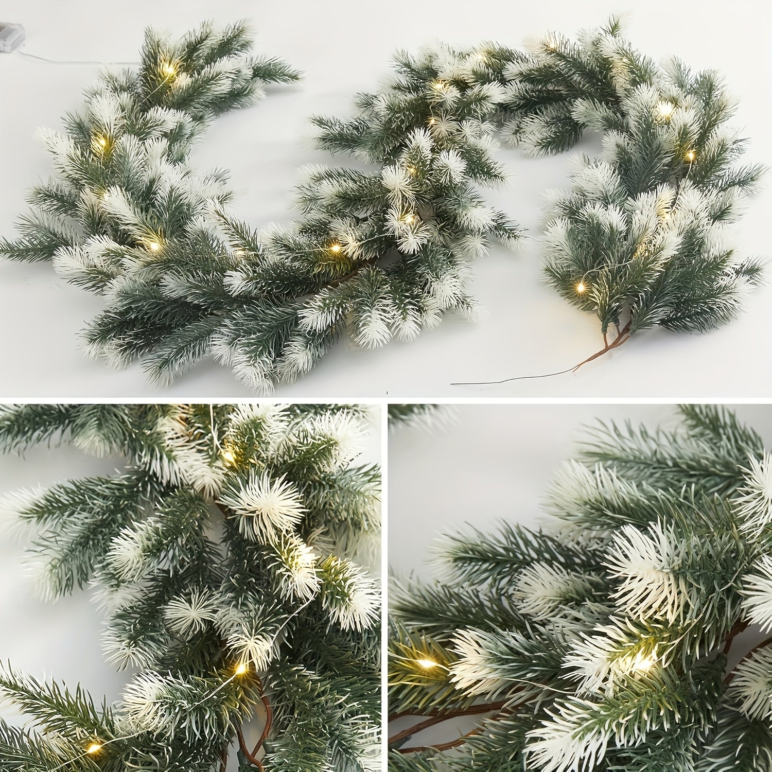 Christmas Pine Wreath, 1 Pc 6.4 ft/195 cm White Rattan, Artificial Green Plants, Suitable for Outdoor or Indoor Home Gardens, Fireplaces, Holiday Party Decorations, Christmas Ornaments