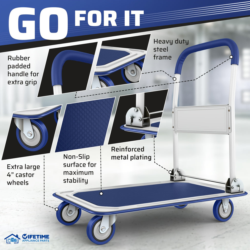 Heavy Duty Large Foldable Push Cart with 330/660 lb Capacity - Heavy-Duty Iron Construction, Swivel Push Handle, Space-Saving Collapsible Design, Manual Hand Truck For Home, Moving - Ideal For Large Items, Furniture, Applianc