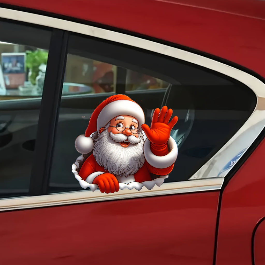 Santa Claus Waving Sticker, 1pc 3D Self-Adhesive Decal, Suitable for Christmas PVC Car and Window Vinyls, Ideally on Glass/Metallic Surfaces – Fantasy Anime Animal Theme Design, Holiday Decor, Christmas Decoration, Anime St