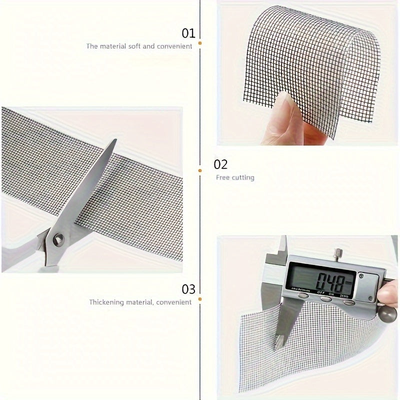 One Roll Window Barrier Repair Tape, Self-Adhesive Mesh Patch Set, Fiberglass Covering For Doors And Windows, Repair Holes And Tears, Mosquito Repellent, Home And Office Use, Length 2.5m/98.4in