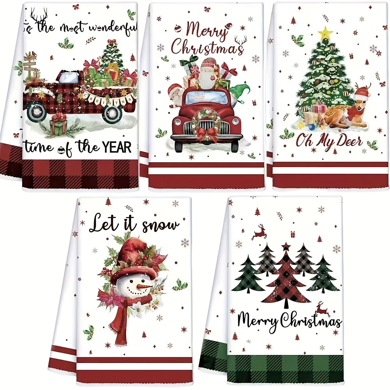 Christmas Kitchen Towels - Festive Snowflake, Reindeer, Santa Claus & Snowman Designs, Soft Microfiber Dish Cloths & Hand Towels, 5 or 10-Pack, Hand Wash Only, Perfect For Holiday Decor & Party Supplies, Christmas Kitchen Dec