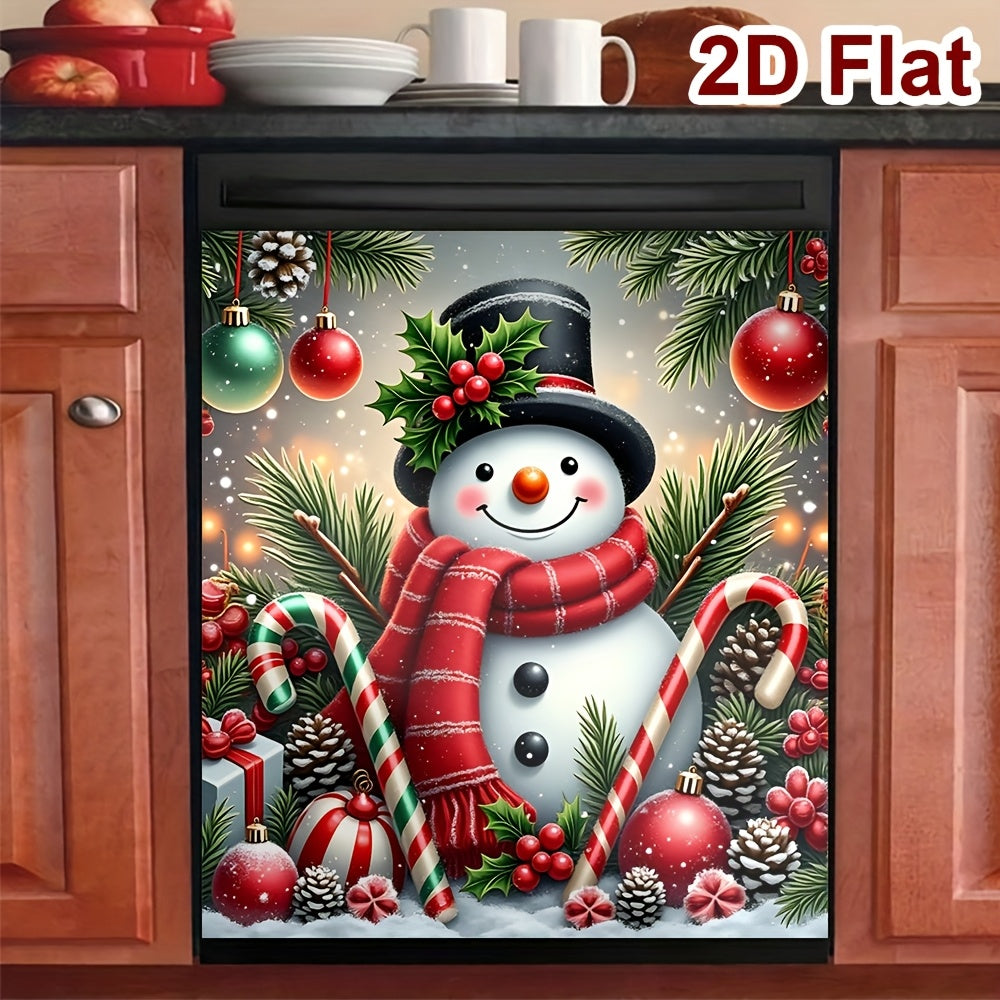 1pc WILDLAVIE Christmas Snowman Magnet - with Red & White Striped Scarf, Magnetic Backing for Dishwasher, Refrigerator, Stove - Holiday Kitchen Decor, Dishwasher Decoration, Festive Home Decoration - Easy to Clean & Trim-to-F