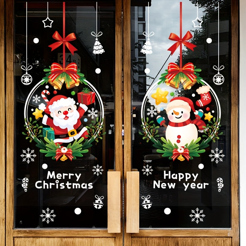 Extra Large Christmas Window Stickers - Static Cling Reusable Santa Claus & Snowman Decorations with Presents, Red Bows - Large 17.72x23.62 Inch (45x60cm) PVC Holiday Decoration for Home, Office, Store Windows - Easy Applicat