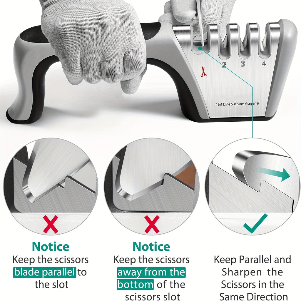 1pc, Knife Sharpening, Knife Sharpener, 4-in-1 Knife Sharpener, The Original Premium Polished Blades, Suitable For Ceramic And Steel Knives, Scissors, Kitchen Utensils, Apartment Essentials, College Dorm Essentials, Back To S