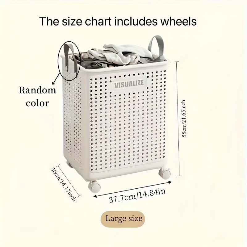 15.8/205GaA Large Foldable Wheeled Laundry Basket (Multiple Sizes Available) Without Lid - Faux Leather, Solid Color, Versatile Folding Portable Laundry Basket for Bathroom and Balcony Storage, Laundry Bag, Laundry Room Acces