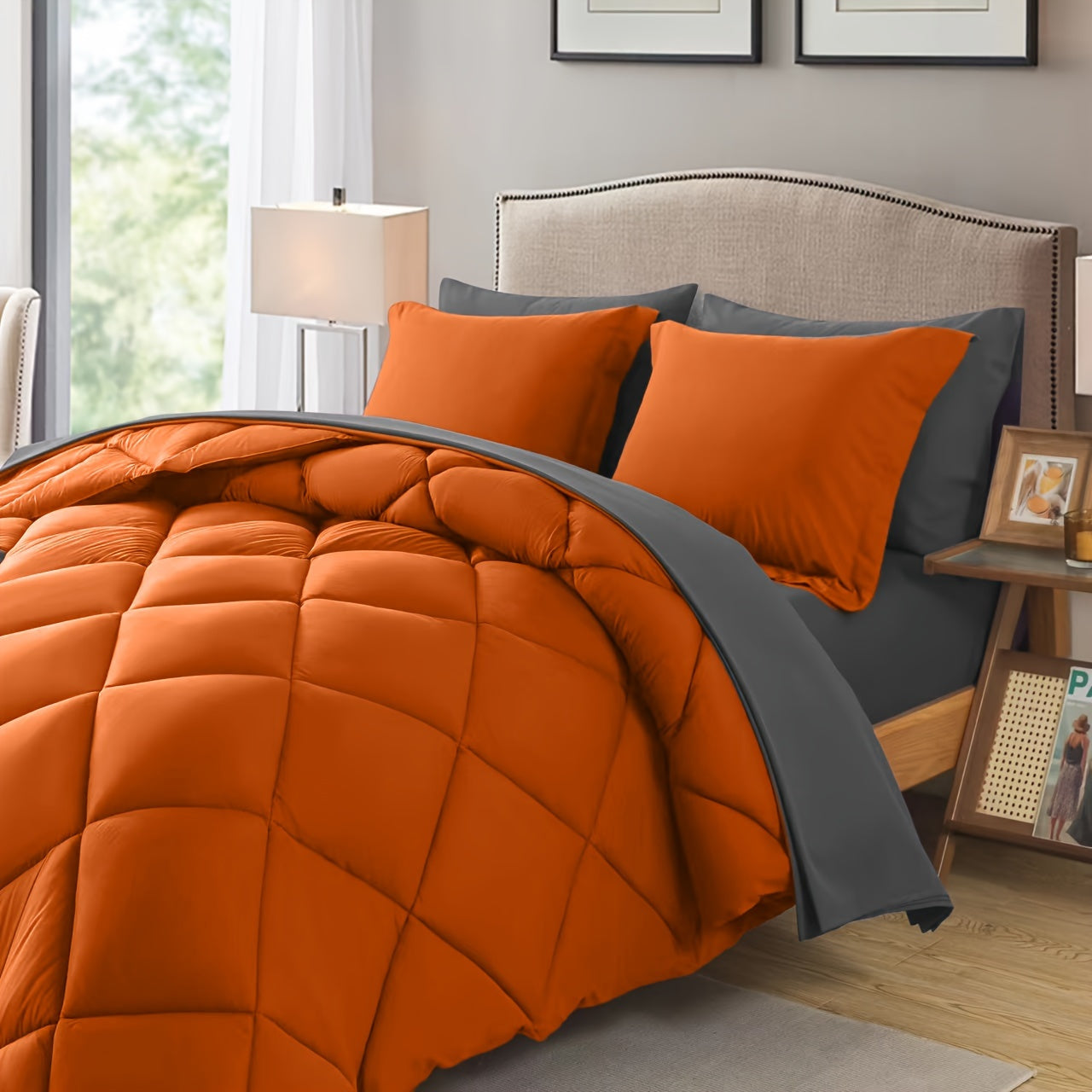 Cosybay 7pcs Luxurious Comforter Set-Breathable Comforter-Ultra-Soft Fluffy Fiber Filling, Warmth for All Seasons-Quilted Comforter, Flat Sheet, Fitted Sheet, Pillowcases, Pillow Shams, Bed In A Bag, Pumpkin Color Halloween C