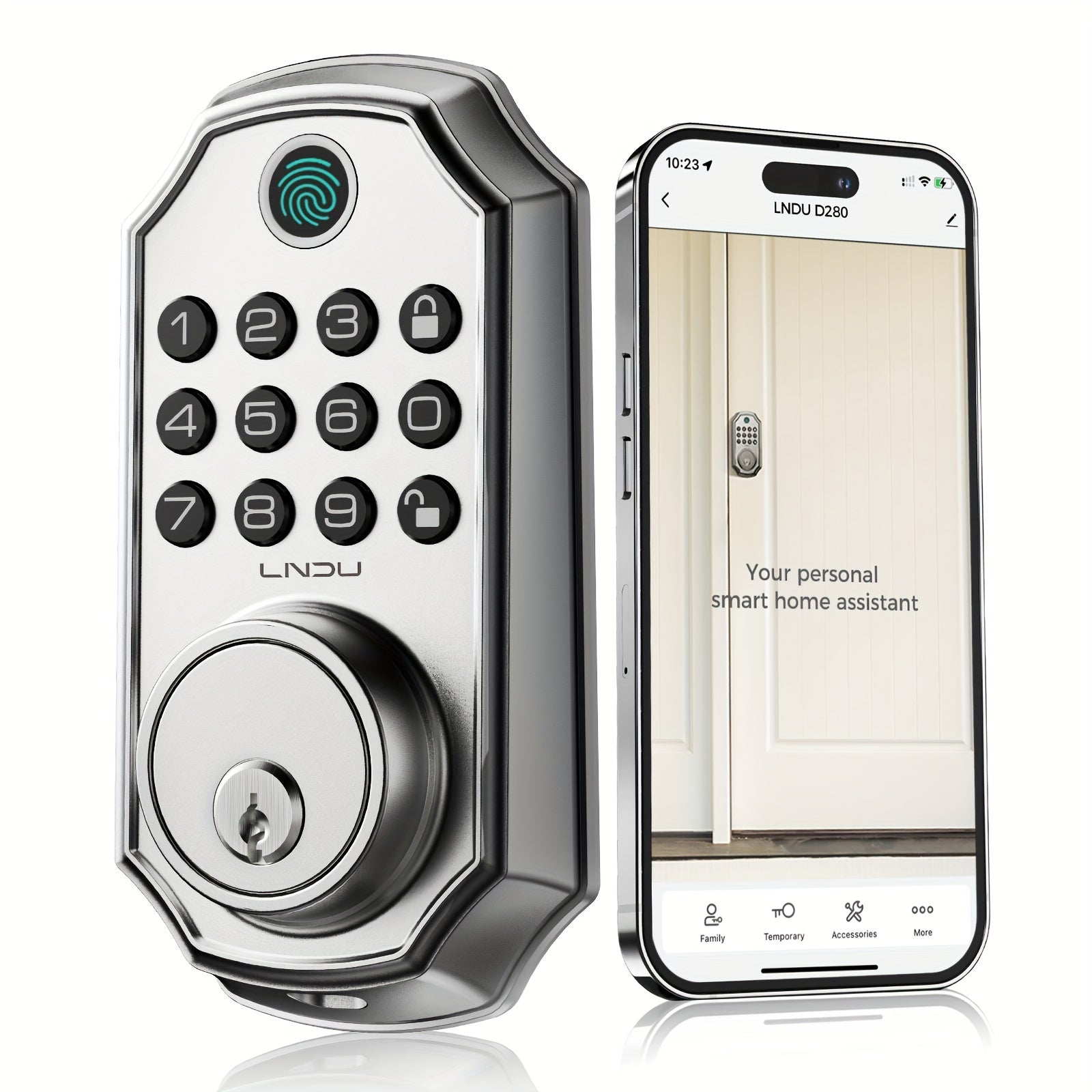 D280 Smart 5-in-1 Fingerprint Door Lock, Keyless Entry Door Lock, Biometric Technology with Memory Function, Fits Most Standard Doors, Unlocking Log, Durable, 100 Passcodes, Temporary Sharing, Anti-Snoop Passcode