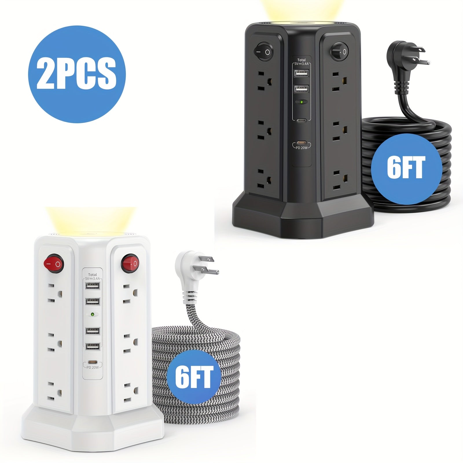 New Product: Flat Plug with USB/USB-C Ports, 8/12/16 AC Socket Power Board, Power Board with Multiple USB Charging Ports And Surge Protection, Extension Cord Desktop Power Board