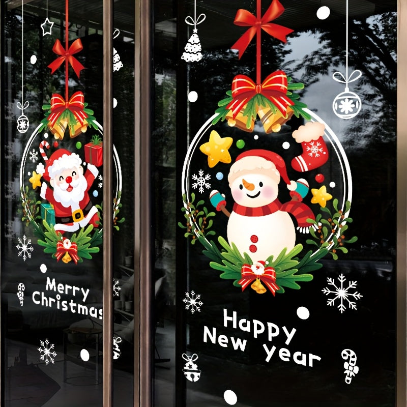 Extra Large Christmas Window Stickers - Static Cling Reusable Santa Claus & Snowman Decorations with Presents, Red Bows - Large 17.72x23.62 Inch (45x60cm) PVC Holiday Decoration for Home, Office, Store Windows - Easy Applicat