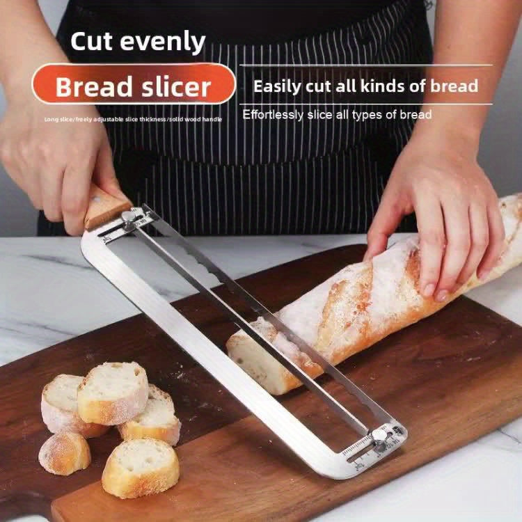 1 Set of Ergonomic Stainless Steel Bread Slicer, Bread Cutter with Serrated Edge - 16.54inch Adjustable Thickness Precision Scale, Suitable for Restaurants, Bakeries, Coffee Shops, Dessert Stores, Home Kitchen Use, Durable Wo
