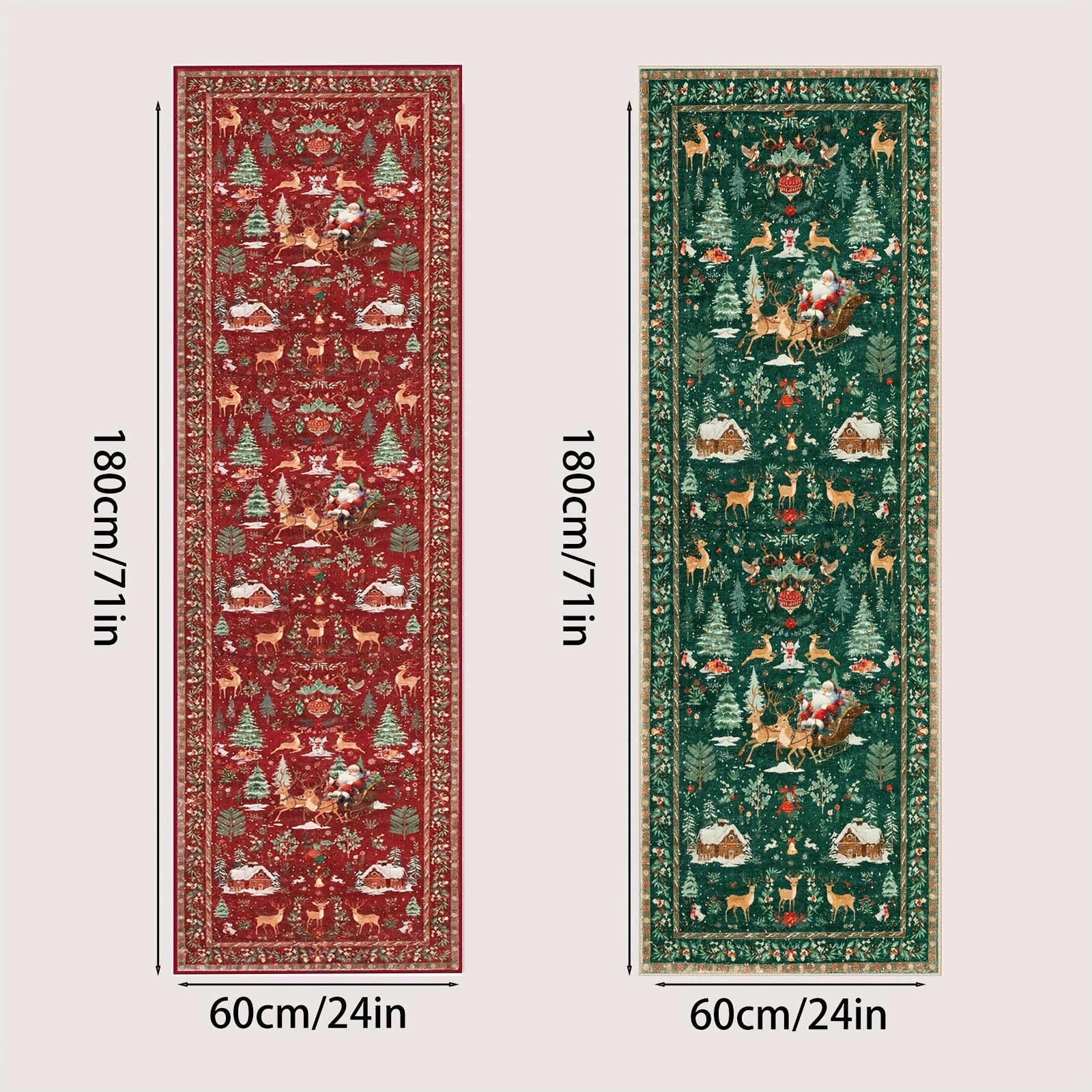 Christmas Running Mat 24x71in Red Running Mat, Suitable for Hallway, Kitchen Mat, Washable Mat, Soft Christmas Tree Santa Claus Running Mat, Used for Bathroom Bedside Holiday Decoration (Red and Green), Christma Carpet Runner