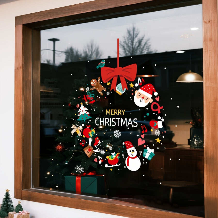 1pc 17.72inch*17.72inch Christmas Decoration Window Sticker, a Whole Piece of Static Electricity Sticker, Including Snowman, Santa Claus, Bow, Christmas Tree, Socks And Other Element Patterns, Suitable for Home, Bedroom, Scho