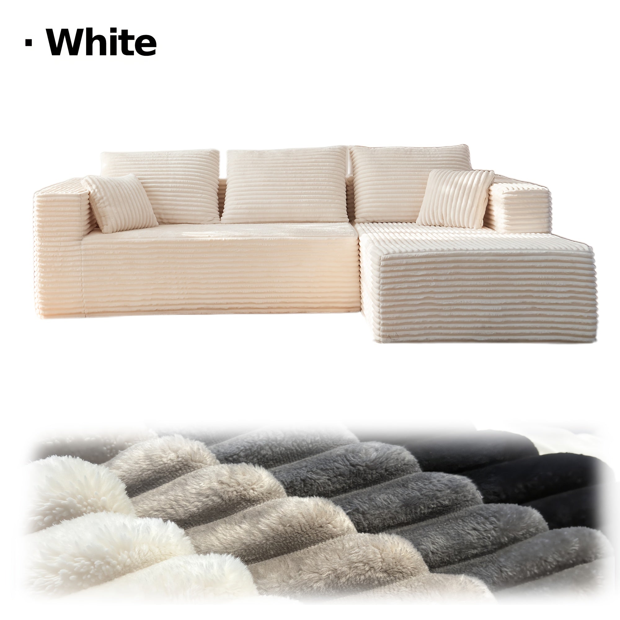 LIAROO Oversized L Shaped Couch With Chaise, Minimalist Compressed Boneless Couch No Assembly Required, Modular Cloud Sectional Sofa For Living Room Bedroom, Right Facing Chaise, Plush Corduroy