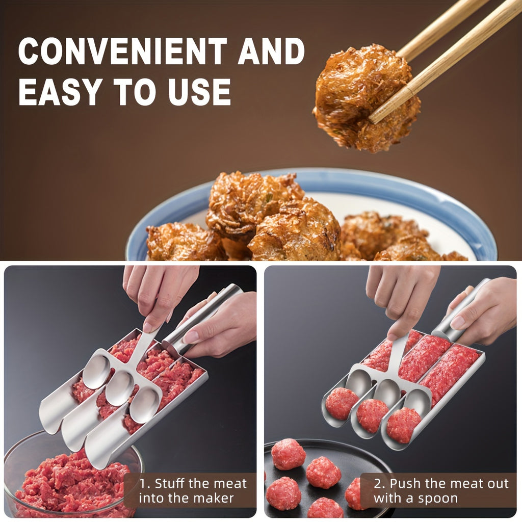 [Christmas Thanksgiving] 2pcs/set Stainless Steel Meatball Maker Set - 1pc Handle and 1pc Groove Non-Stick, Easy-to-Use Falafel & Meatball Mold for Perfectly Shaped Burgers, Cookies, and Rice Balls - Ideal for Holiday Cooking