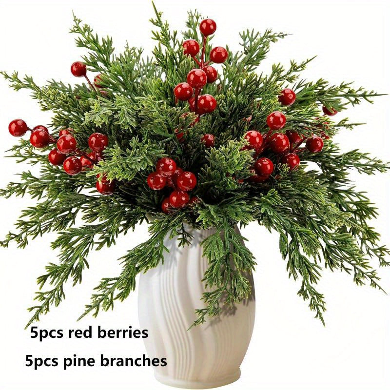 [Thanksgiving Christmas] 10/20Pcs of Pine Branches and Berry Combinations With Real Tactile Holly Plant, Suitable for Thanksgiving and Christmas Decoration, Suitable for Living Rooms, Dining Rooms, Offices, Coffee Shops, Hote