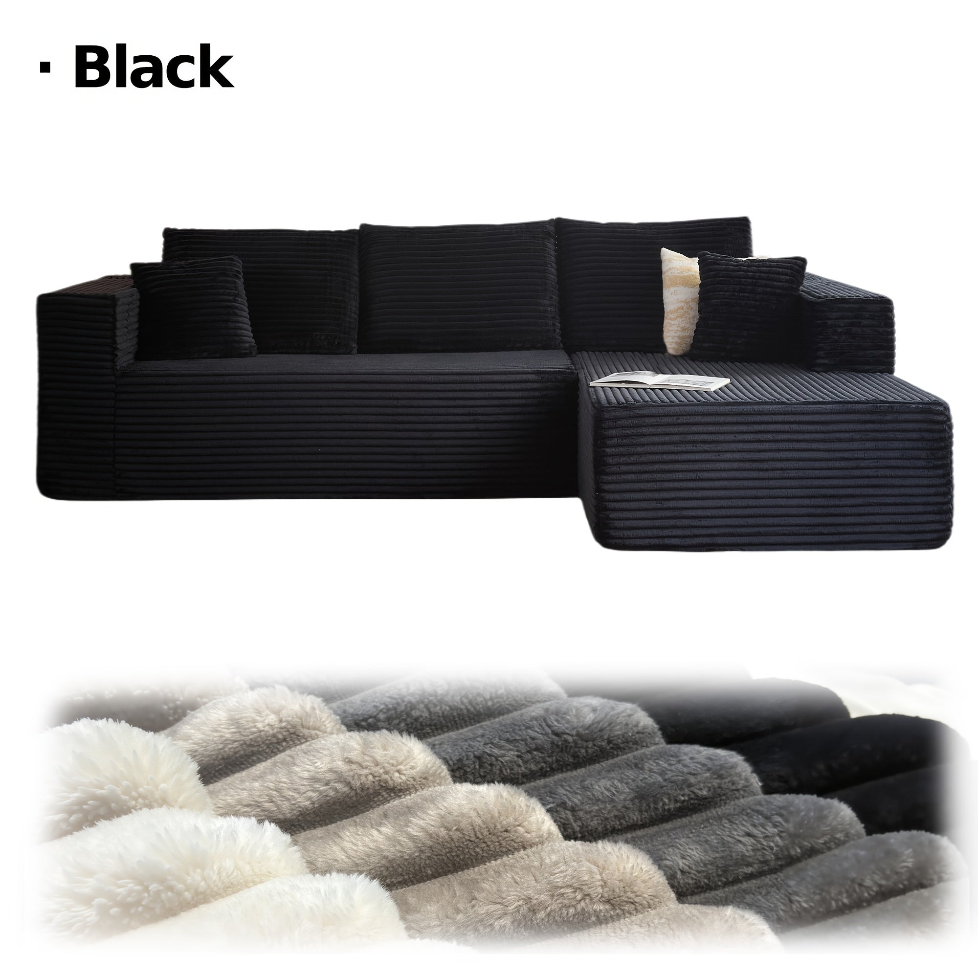 LIAROO Oversized L Shaped Couch With Chaise, Minimalist Compressed Boneless Couch No Assembly Required, Modular Cloud Sectional Sofa For Living Room Bedroom, Right Facing Chaise, Plush Corduroy