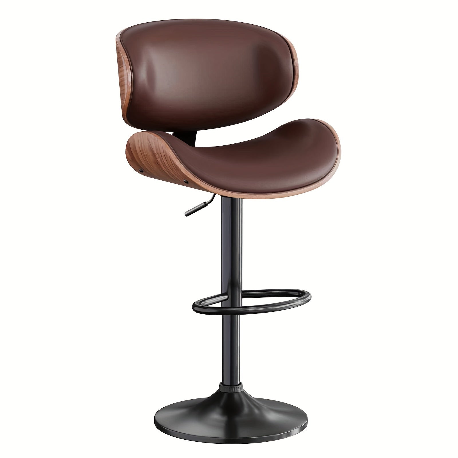 Bar Stools, Swivel Adjustable Height Barstools, PU Leather Upholstered Bar Chairs With Footrest, Bentwood Bar Stool For Kitchen, Bar, Dining Room