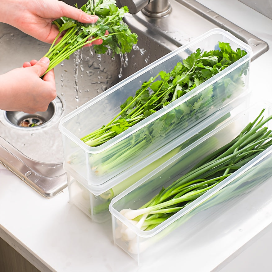 4pcs Fresh Storage Containers, BPA Free, Pasta Storage Container With Lid, Reusable, Leak Proof Plastic Food Storage Container, Sealed Organizer For Refrigerator, Kitchen Vegetable Storage Container With Cilantro, Onion, Mint