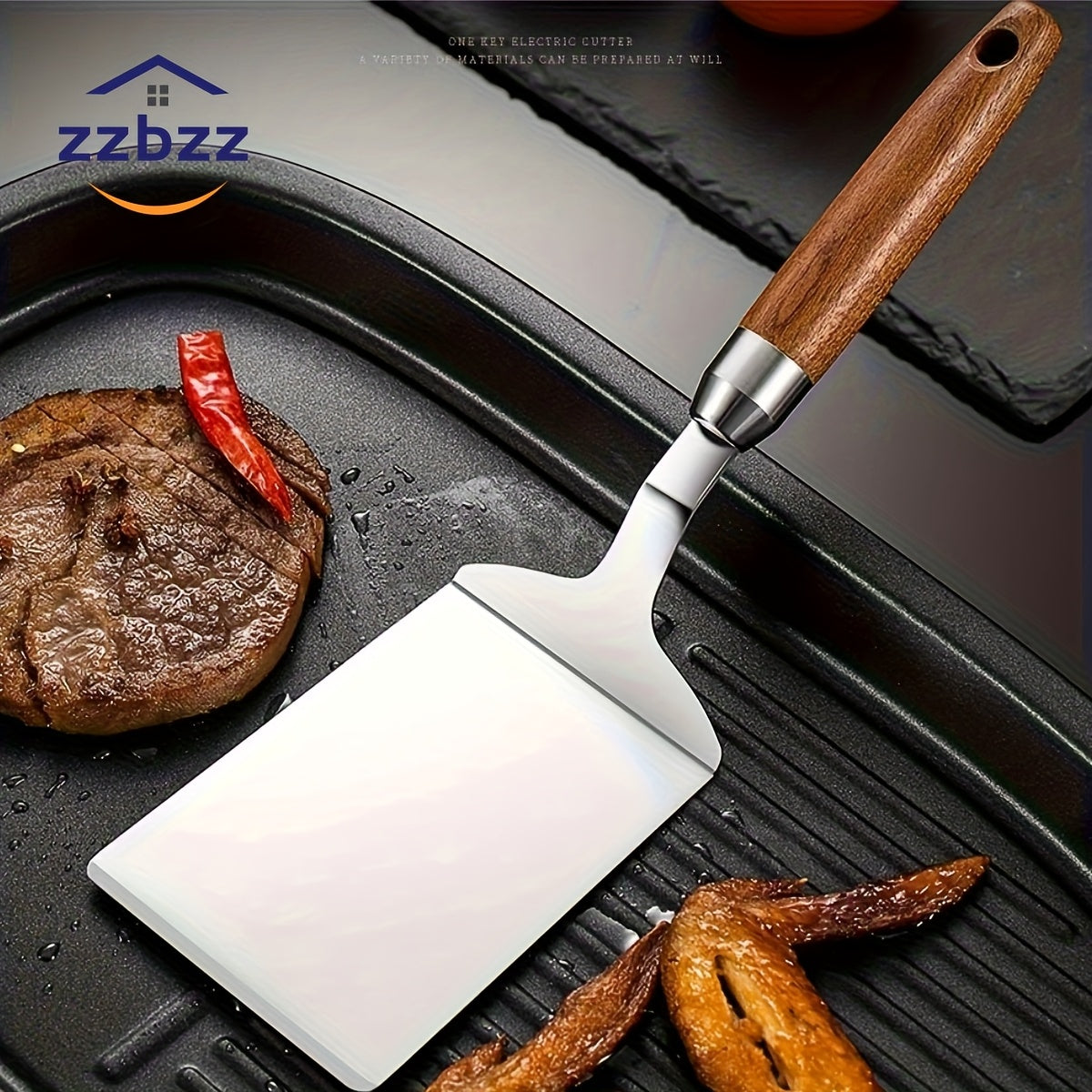 ZZBZZ 1pc Stainless Steel Nonstick Spatula with Wood Handle, Rust Resistant, Outdoor Safe, Ideal for BBQ, Cooking, Baking - Holiday Themed Kitchen Tool