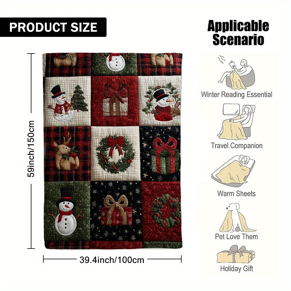 Extra Large Christmas Plaid Flannel Blanket, Ultra-Soft All-Season Bedspread Throw, Durable Material Plush Fabric Decorative Throw, for Bed Sofa Chair Office, 1pc, Red Green Golden White Black Navy, Festive Snowman Reindeer H