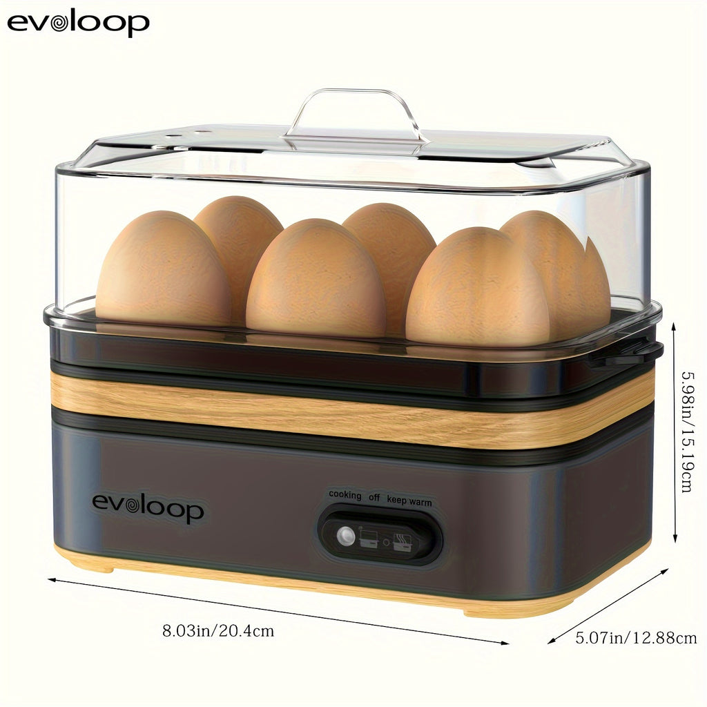 Evoloop Rapid Egg Cooker - 6-Egg Capacity, BPA-Free Stainless Steel with Clear Tritan Lid, 400W Electric Egg Cooker for Hard Boiled, Poached, Scrambled, or Omelette, Includes Measurement Cup & 2 Poaching Trays, Auto Shut Off,