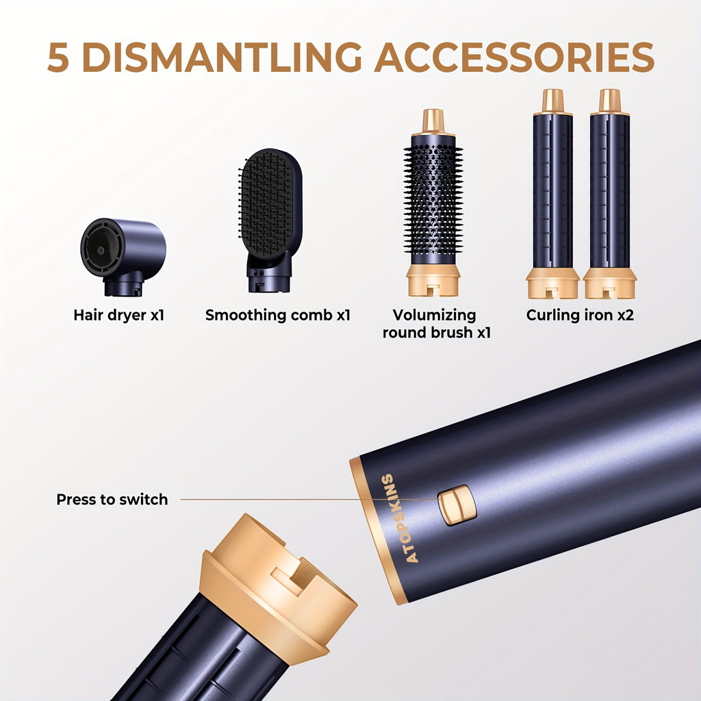 5in 1 Blow Dryer Brush, Upgrade Hair Dryer Brush Air Curler Air Curling Wrap Styler, Detachable Hot Air Brush Negative Ion Curling Brush Iron, Hair Styling Tools for Drying Curling Straightening