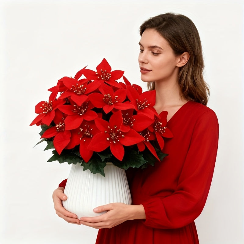 28 Artificial Red Poinsettia Flowers, Perfect for Christmas Home Decor, Table Centerpieces, Wedding Decoration, Christmas Tree, Exhibition, Winter Display