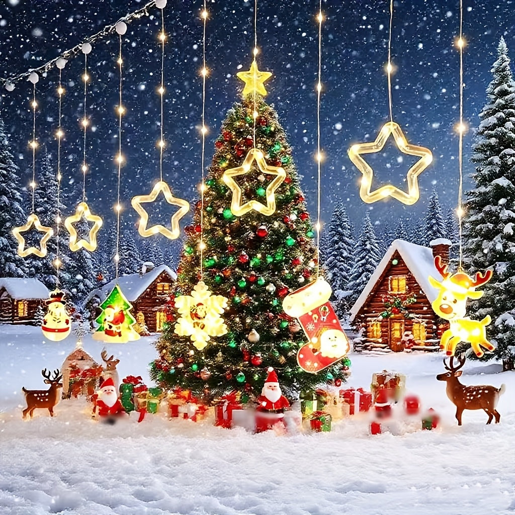 PHFRQ 8-Mode LED Christmas Lights String Lights with Warm White Glow, USB- Indoor/Outdoor Plug-in Fairy Lights with Star, Heart, Snowflake & Twinkle Effects - for Xmas Tree, Home, Garden, Party Decorations, Christmas Decorati