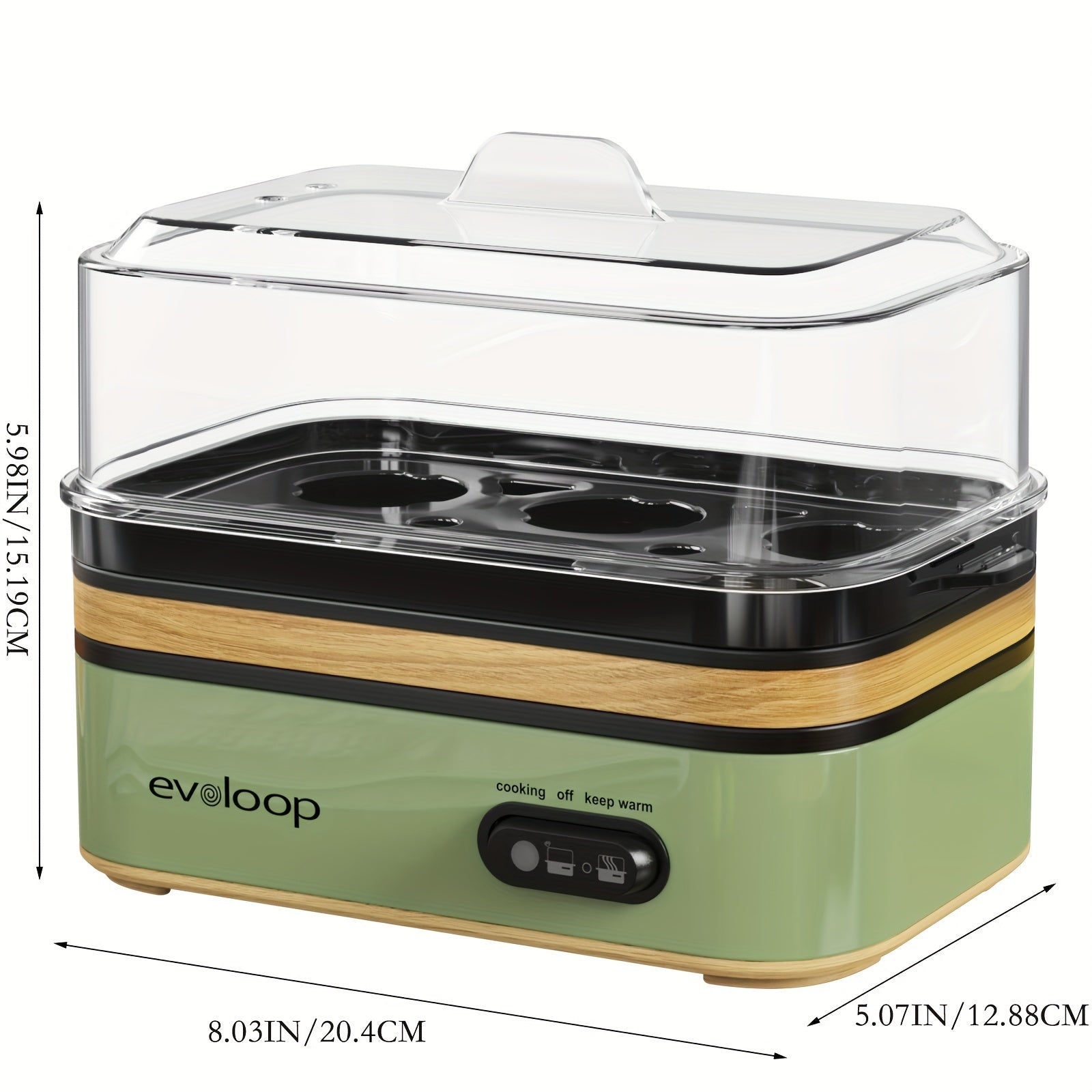 Evoloop Rapid Egg Cooker - 6-Egg Capacity, BPA-Free Stainless Steel with Clear Tritan Lid, 400W Electric Egg Cooker for Hard Boiled, Poached, Scrambled, or Omelette, Includes Measurement Cup & 2 Poaching Trays, Auto Shut Off,