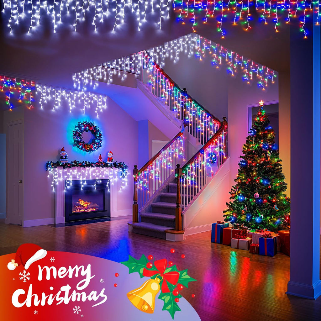 [LED Icicle Lights] Christmas Icicle Lights, 101/191 LED Fairy Lights, LED Ice Bar Light Suitable for Bedroom, Courtyard, Living room, Garden, Wedding, Party Favors, Birthday Party, Christmas, Thanksgiving, Halloween Decorati