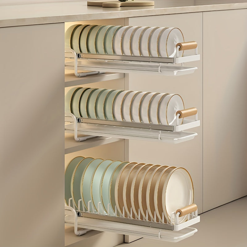 1pc Dish Rack, Countertop Single/double Layer Slide Out Dish Drying Rack, Large Capacity Durable Drawer Type Dish Storage Organizer, For Kitchen Countertop, Kitchen Organizers And Storage, Kitchen Accessories