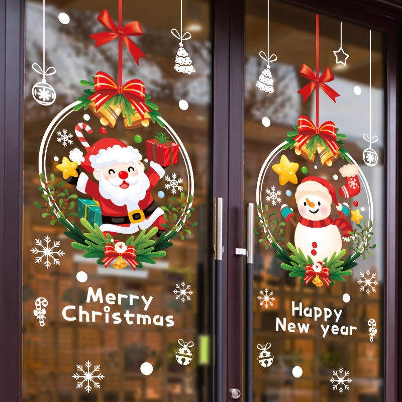 Extra Large Christmas Window Stickers - Static Cling Reusable Santa Claus & Snowman Decorations with Presents, Red Bows - Large 17.72x23.62 Inch (45x60cm) PVC Holiday Decoration for Home, Office, Store Windows - Easy Applicat