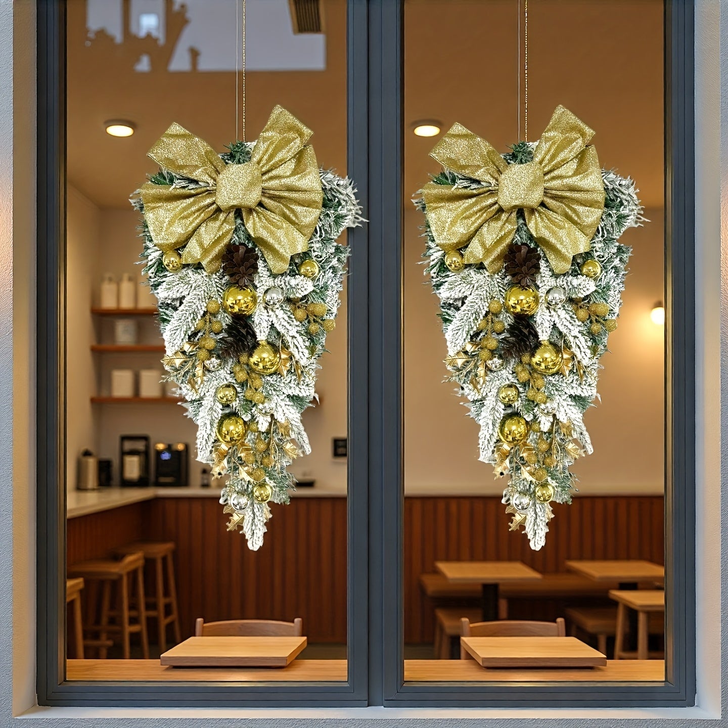 Christmas Flocked Hanging Wreath, Nordic Style in Red/Golden/Green/Blue, 60cm/23.62inch Bow Staircase Garland, Perfect Holiday Home Decor, Front Door Window Hanging Decoration, Feather-Free No Electricity Needed, 1pc/2pcs/3pc