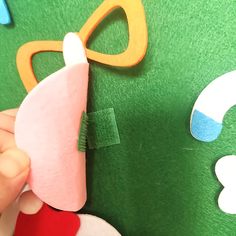 DIY Felt Christmas Tree Set with Ornaments & Snowman Advent Calendar, All-in-One Felt Craft Kit with Pre-Cut Pieces, Easy Assembly for Kids & Toddlers, Green Tree Base with Red/White Striped Snowman, Colorful Ornaments Hearts