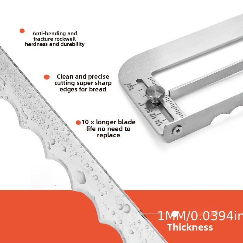 1 Set of Ergonomic Stainless Steel Bread Slicer, Bread Cutter with Serrated Edge - 16.54inch Adjustable Thickness Precision Scale, Suitable for Restaurants, Bakeries, Coffee Shops, Dessert Stores, Home Kitchen Use, Durable Wo