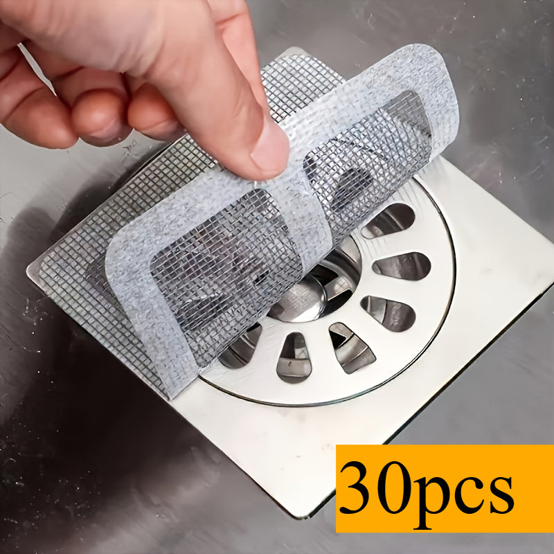 30pcs Shower Drain Hair Catcher Stickers - Adhesive Bath, Sink, Tub Drain Covers - No Tools Needed, Easy Application - Clog Prevention, Bathroom Cleaning - Compatible with Shower, Bathtub, Floor Drain - (30 Count), Flexible M