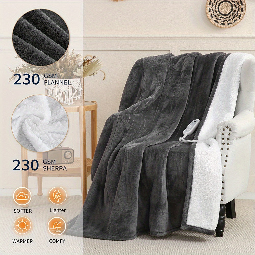 Extra Large Flannel And  Electric Blanket With Time And Temperature Control, 10 Hour Auto-Off, 8 Temperature Levels, Queen/King Two Controllers, Throw/Twin/Full With 1 Controller, Machine Washable, PTC+NTC Overheat Protection