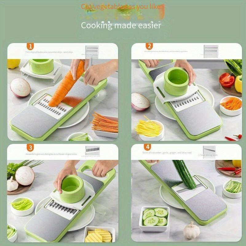 [Heavy-Duty Chopper] Heavy-Duty Manual Vegetable Chopper with 5 Blades - Multifunctional Kitchen Slicer, Grater & Cutter for Carrots, Cucumbers, Potatoes - No Electricity Needed, Easy-Clean Blades - Compact Design, Suitable f