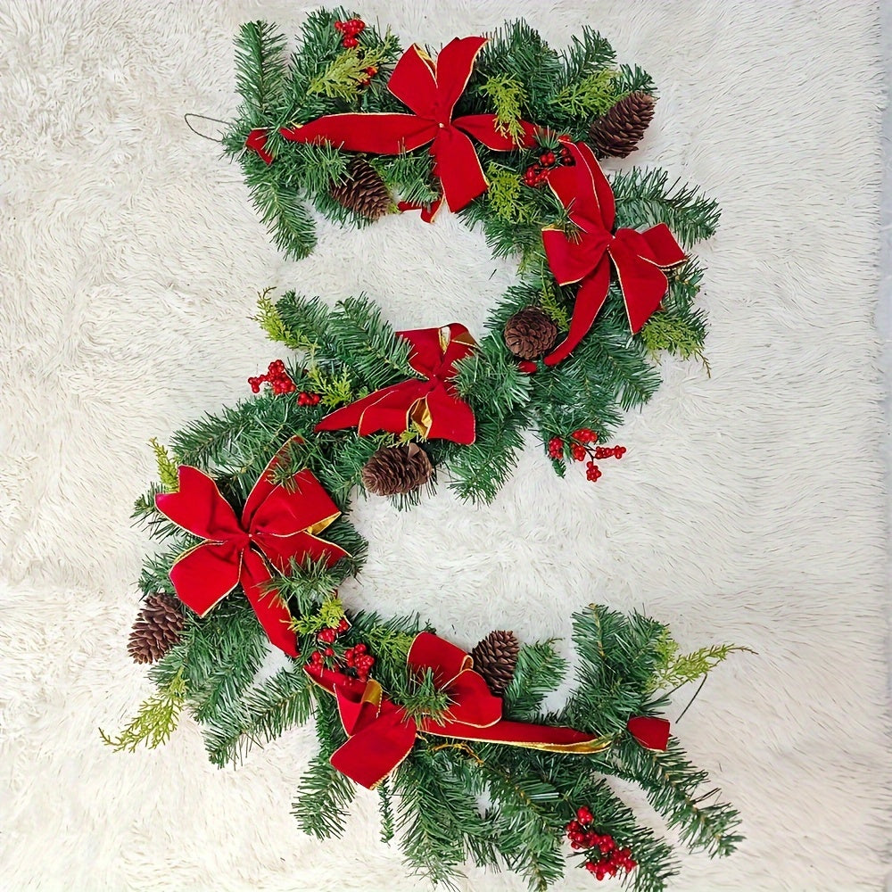 1pc 59" Luxurious Pine Cones Christmas Garland with Red Bow - Perfect for Indoor/Outdoor Holiday Decor, Fireplace Mantle & Home Accents