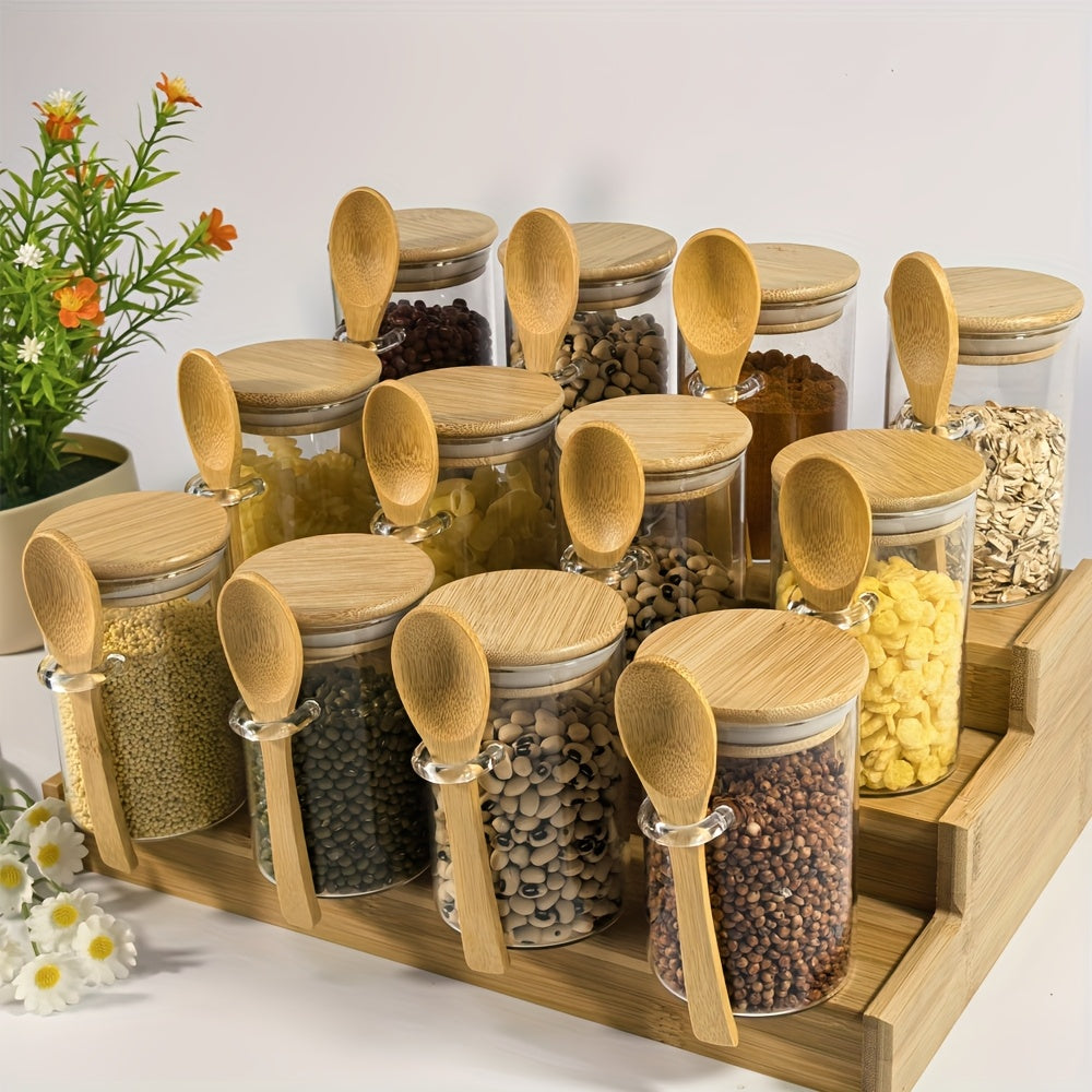 set of 12 10oz glass storage containers,food storage containers with lids,canisters sets for the kitchen,Suitable forspice containers,spice jars,flour container,candy jar,coffee canister,jars for kitchen storage