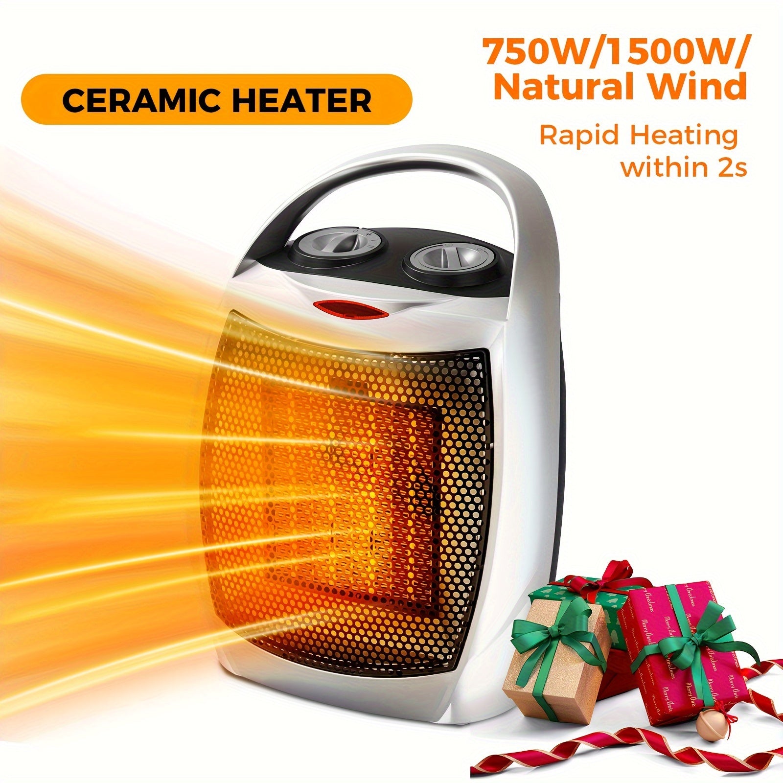 1500W Small Space Heater, Electric Heater, PTC Fast Heating Ceramic Heater, 3 Modes, Adjustable Thermostat, Overheat/ Tip-Over Protection, Portable Heater Fan for Office Room Desk Indoor Use, Silver.